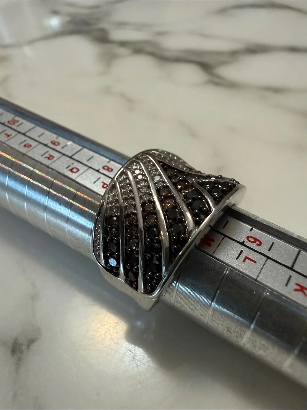 Sterling silver and CZ wide band ring, size 7